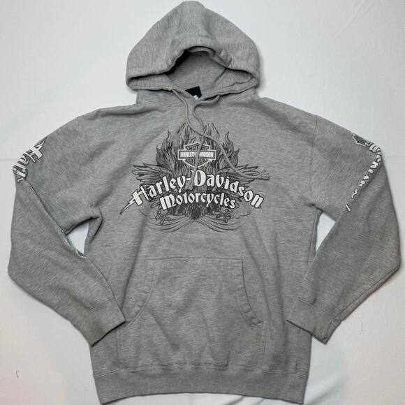 Harley Davidson Other - Harley-Davidson Gray Hoodie Size L Flame Skull Graphic Texas Javelina